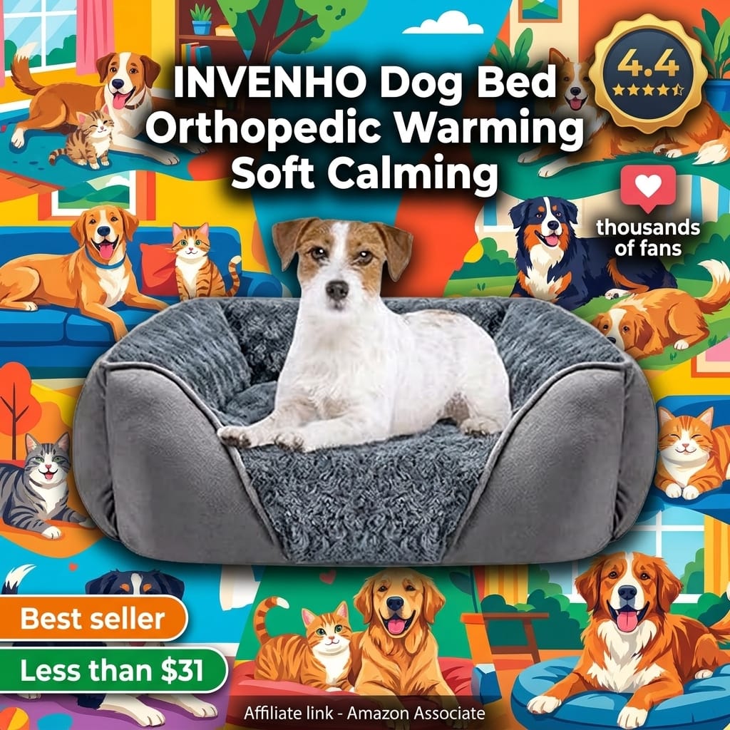 Dog Bed Medium Size Dog, Orthopedic Warming Soft Calming Sleeping Puppy Bed Durable Pet Bed with Anti-Slip Bottom