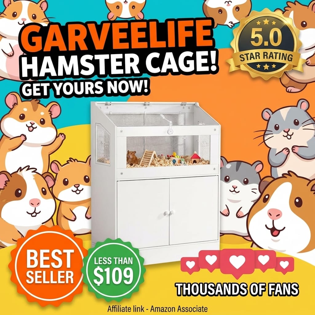GarveeLife Hamster Cage with Storage Cabinet, Guinea Pig Cage for Small Animals,Large Hamster Cage with Easy View Acrylic Panels,for Rat, Guinea Pig, Hedgehog, Gerbil