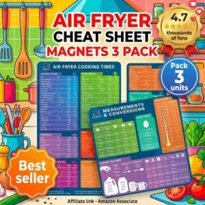 Air Fryer Cheat Sheet Magnets 3 Pack – 100+ Foods