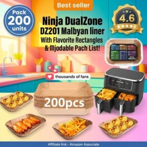 200 Pcs Rectangle Air Fryer Liners for Ninja DZ201 DZ401