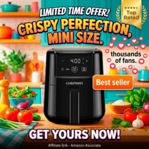 CHEFMAN 2 Qt Mini Digital Air Fryer Space-Saving Black