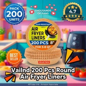 Vailnd 200 Pcs Round 8 Inch Air Fryer Parchment Liners