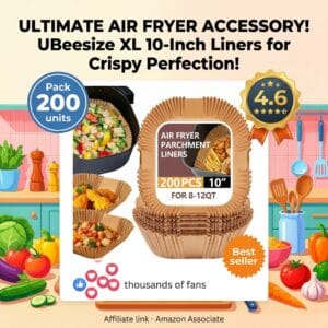 UBeesize XL 10 Inch Air Fryer Parchment Liners 200 Pcs