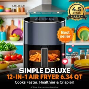 Simple Deluxe 12-in-1 Air Fryer 6.34 Qt with Visible Window