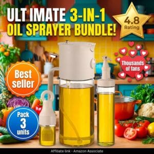 3-in-1 Olive Oil Sprayer 580ml with Brush and Spice Shaker