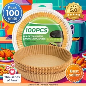 100 Pcs Disposable 8 Inch Air Fryer Bowl Liners with Storage Box