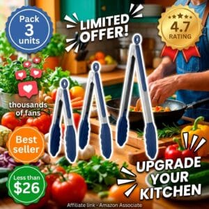 U-Taste Kitchen Tongs Set – 3 Sizes, 600F Resistant