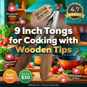 Walnut Wood Kitchen Tongs 9 Inch – Nonstick and BBQ Safe