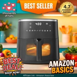 Amazon Basics 6-Quart Air Fryer – Easy View, 8 Presets