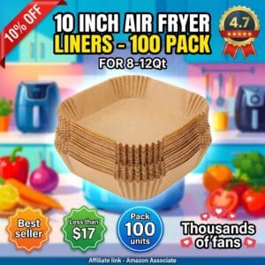 10 Inch Air Fryer Disposable Liners, Unbleached, 100 Pack