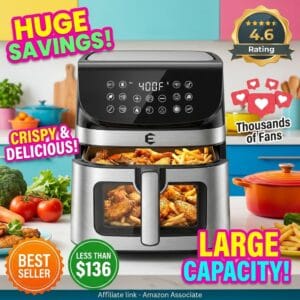 9.5Qt Air Fryer Toaster Oven – 12-in-1 for Families