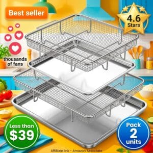 Air Fryer Basket for Oven – 2-Pack Stainless Steel Crisper