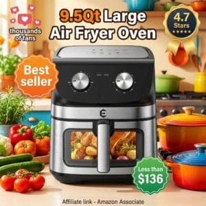 9.5 Qt Air Fryer Oven Combo – Stainless Steel, Non-Toxic