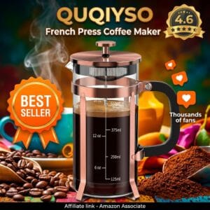 QUQIYSO French Press Coffee Maker – 4-Layer Filtration