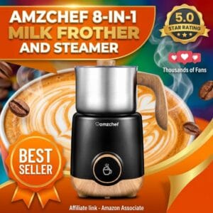 AMZCHEF 8-in-1 Milk Frother – Hot and Cold Frothing