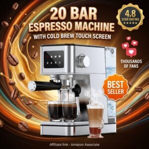 20 Bar Espresso Machine – Touchscreen, Cold Brew, 57.5oz Tank