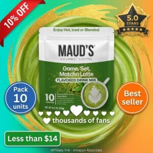 Maud’s Instant Matcha Latte Mix – Hot or Iced, 10 Servings