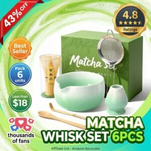 Matcha Whisk Set 6 Piece with Ceramic Bowl and Bamboo Chasen