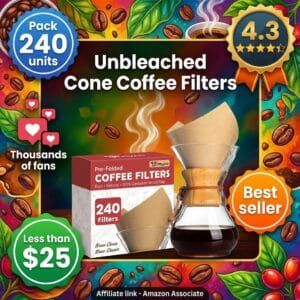 Best Unbleached Cone Coffee Filters for Pour-Over 240 Pack