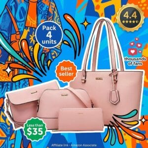 Women Fashion Synthetic Leather Handbag Purse Set 4pcs