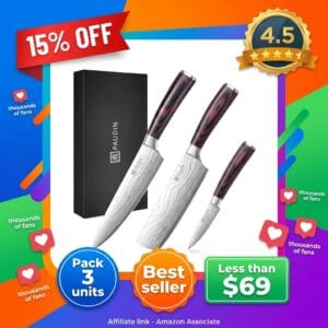 PAUDIN 3-Piece Professional Chef Knife Set with Pakkawood