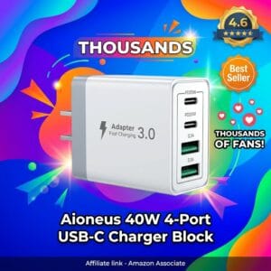 Aioneus 40W 4-Port USB-C Fast Charging Block for iPhone