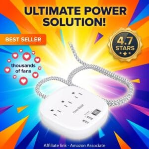 Flat Plug Power Strip with USB-C – 7-in-1 Charging Hub