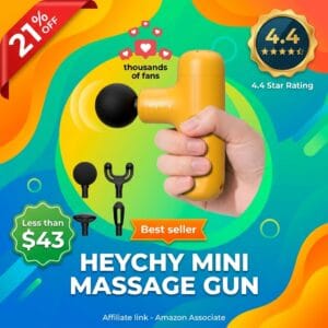 HEYCHY Mini Massage Gun – Deep Tissue, 5 Speeds, 4 Heads