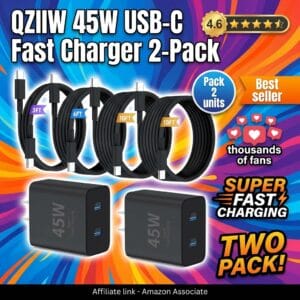 QZIIW 45W USB-C Fast Charger 2-Pack with 4 Cables – PD 3.0