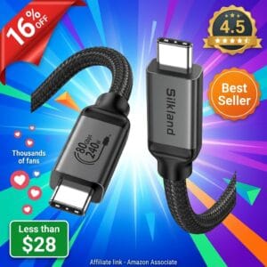 Silkland USB4 Thunderbolt 5 Cable – 80Gbps, 240W, Dual 8K