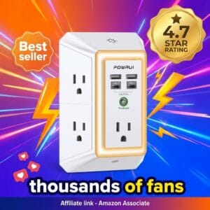 3-Sided Outlet Extender with Night Light – 5 Outlets + 4 USB