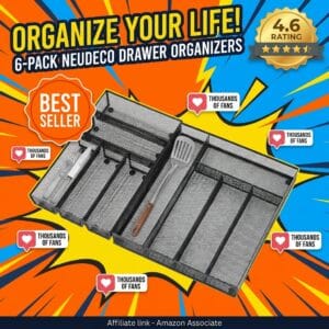 Neudeco 6-Pack Drawer Organizer Set – Black Mesh Non-Slip