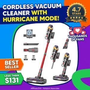 Cordless Stick Vacuum 55KPa – Hurricane Mode, 70 Min Battery