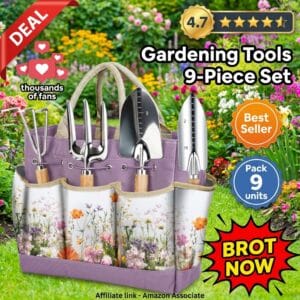 Gardening Tools 9-Piece Set with Purple Tote Bag for Women