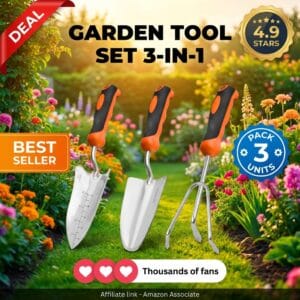 Garden Tool Set 3-in-1 with Rust-Resistant Trowel