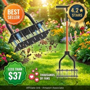 Manual Lawn Aerator with 15 Self-Cleaning Steel Spikes