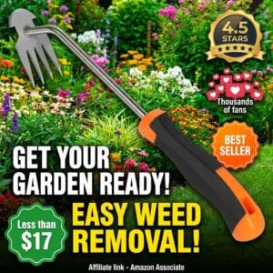 SIXCAR Portable Garden Weeder – 4-Tooth Uprooting Weed Remover