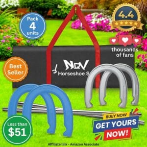 NQV Horseshoe Set – 4 Steel Horseshoes for Lawn and Backyard