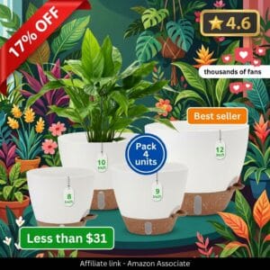 Self-Watering Pots Set with Water Level Indicator 4 Sizes