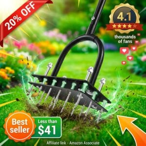 Saker Manual Lawn Aerator Tool – 15 Iron Spikes Adjustable