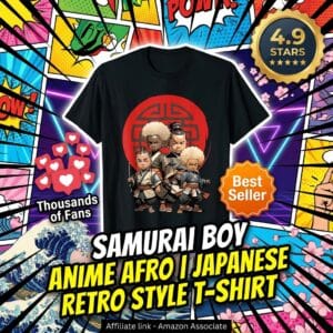 Samurai Boy Anime Afro T-Shirt – Japanese Retro Style