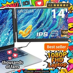 APILDELLA 14 inch Laptop Screen Extender – Portable Dual Monitor