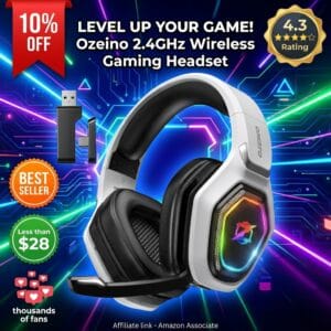 Ozeino 2.4GHz Wireless Gaming Headset, 40-Hr Battery, PS5 PC