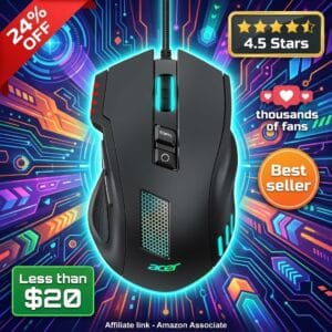 acer Wired Gaming Mouse, 12,800 DPI, 8 Programmable Buttons