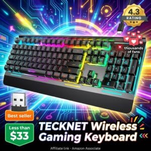 TECKNET 2-in-1 Wireless Gaming Keyboard, RGB, Quiet Switches