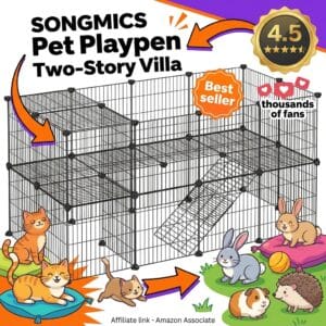 SONGMICS Two-Story Metal Pet Playpen for Rabbits and Guinea Pigs