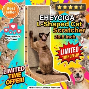 EHEYCIGA L-Shaped Cat Scratcher – 26.8 Inch Vertical with Ball Toy