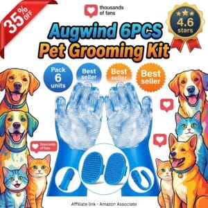 Augwind 6-Piece Pet Grooming Kit with Silicone Bath Gloves