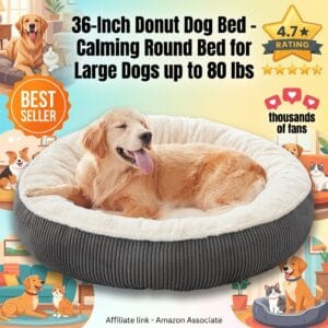 36-Inch Donut Dog Bed – Calming Bed for Dogs up to 80 lbs
