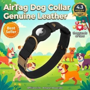 AirTag Dog Collar – Genuine Leather with Built-In Tracker Holder